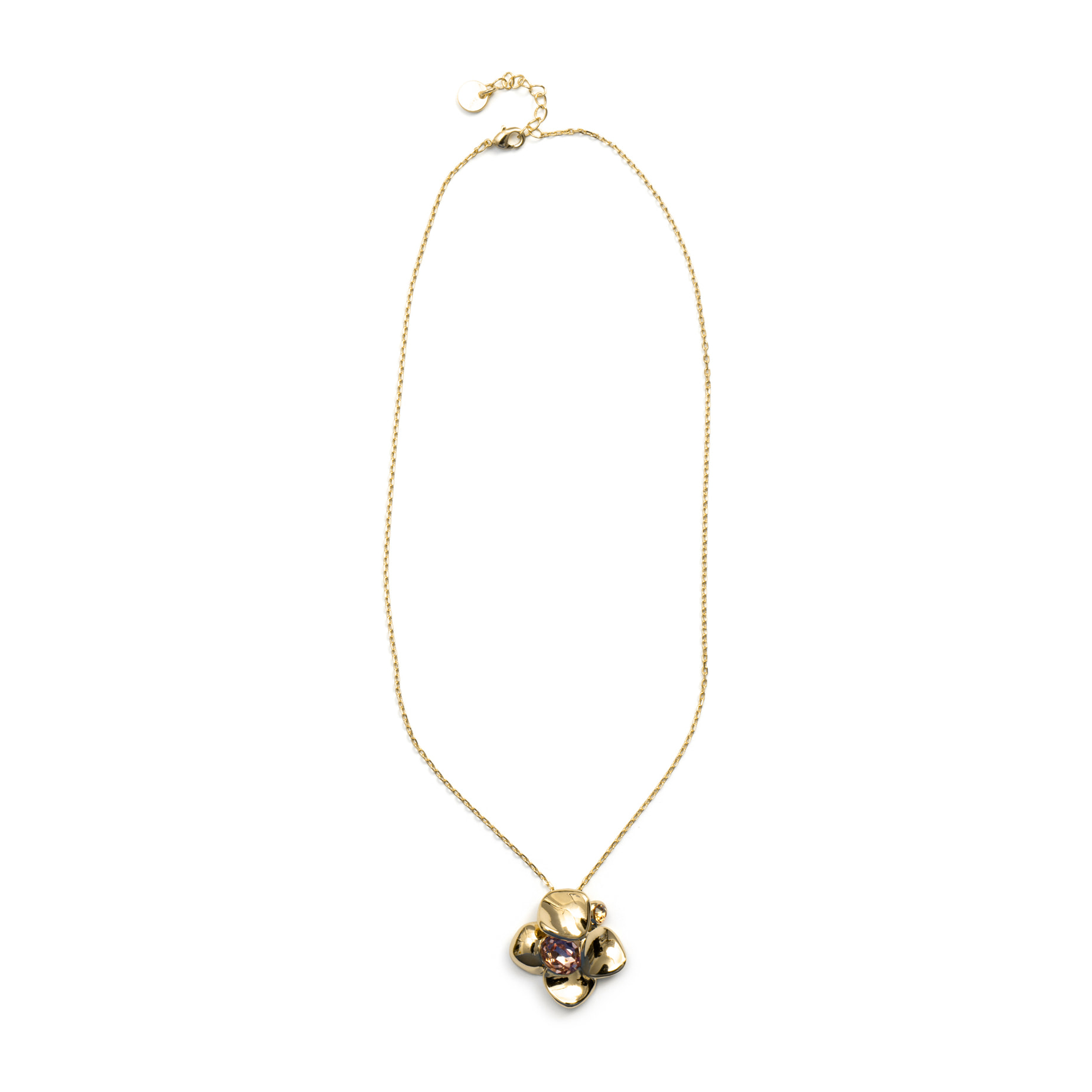 Collar de Cristal Rosa acabado en oro amarillo de 18k