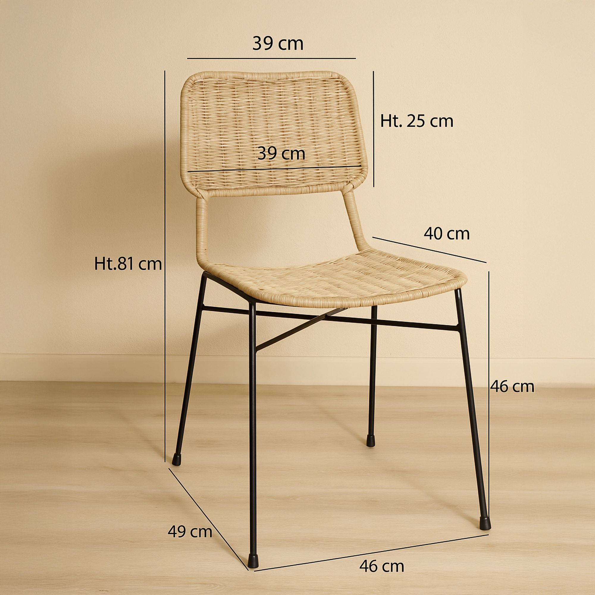 Lot de 2 chaises en rotin et pieds en métal SUZIE