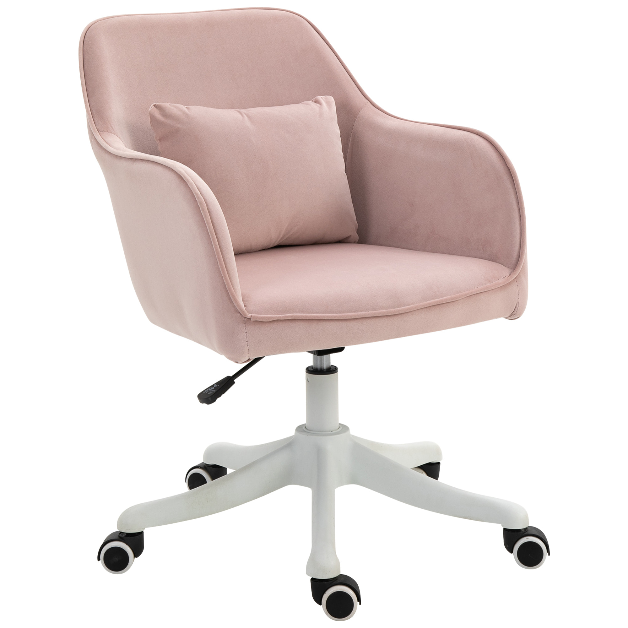 Chaise de bureau velours fauteuil bureau massant coussin lombaire intégré hauteur réglable pivotante 360° rose poudré