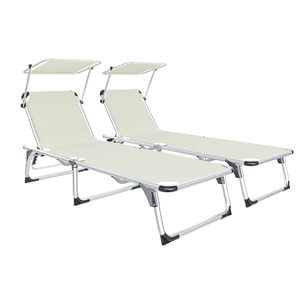 Lettino Pieghevole Prendisole Con Tettuccio Parasole Regolabile 6 Posizioni In Alluminio Sdraio Spiaggia Mare Giardino Piscina 187x59x29 Cm Beige