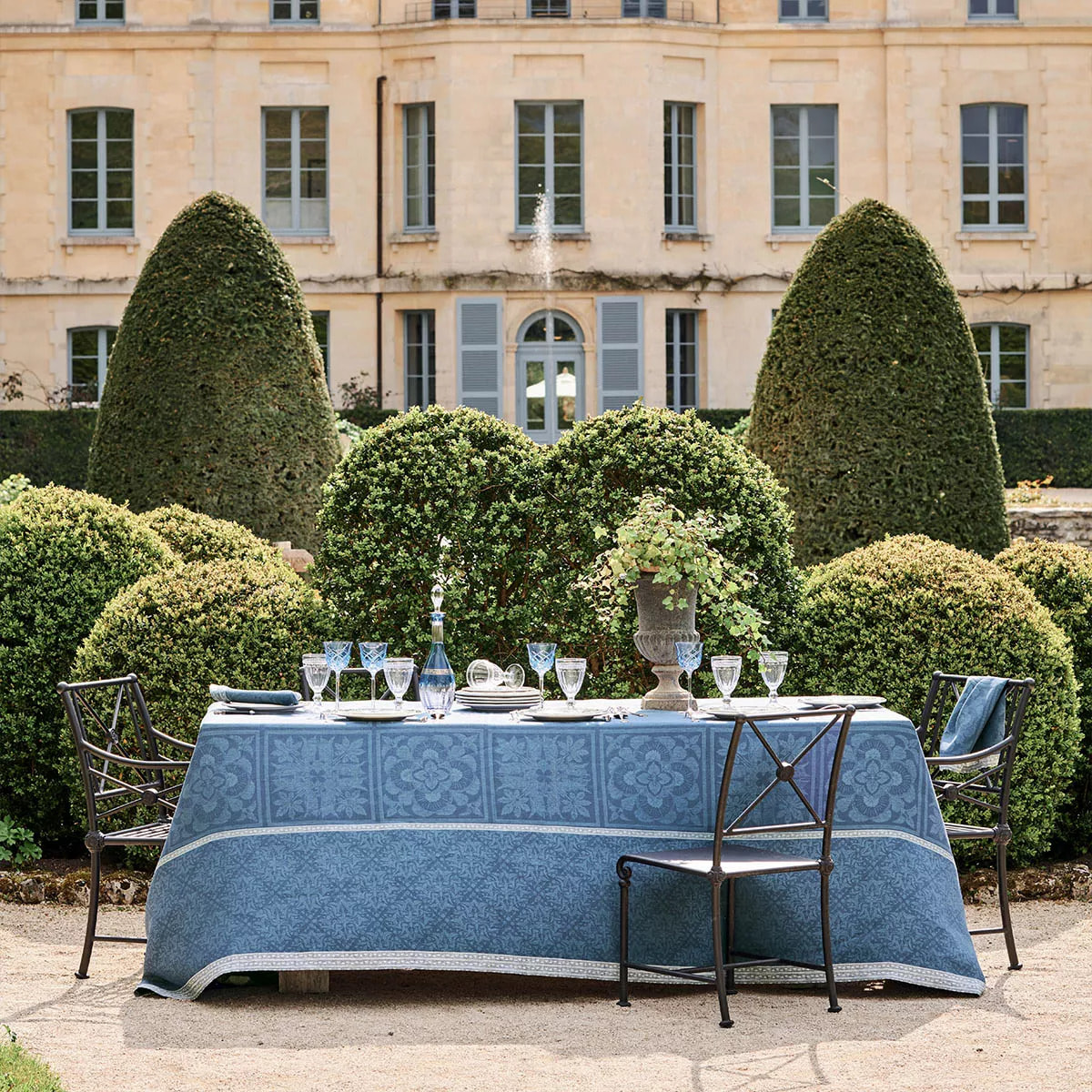 Serviette pur lin motif jacquard bleu Harmonie bleu