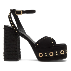 Sandalia Fruamba en ante con tachuelas y tacón de yute tintado