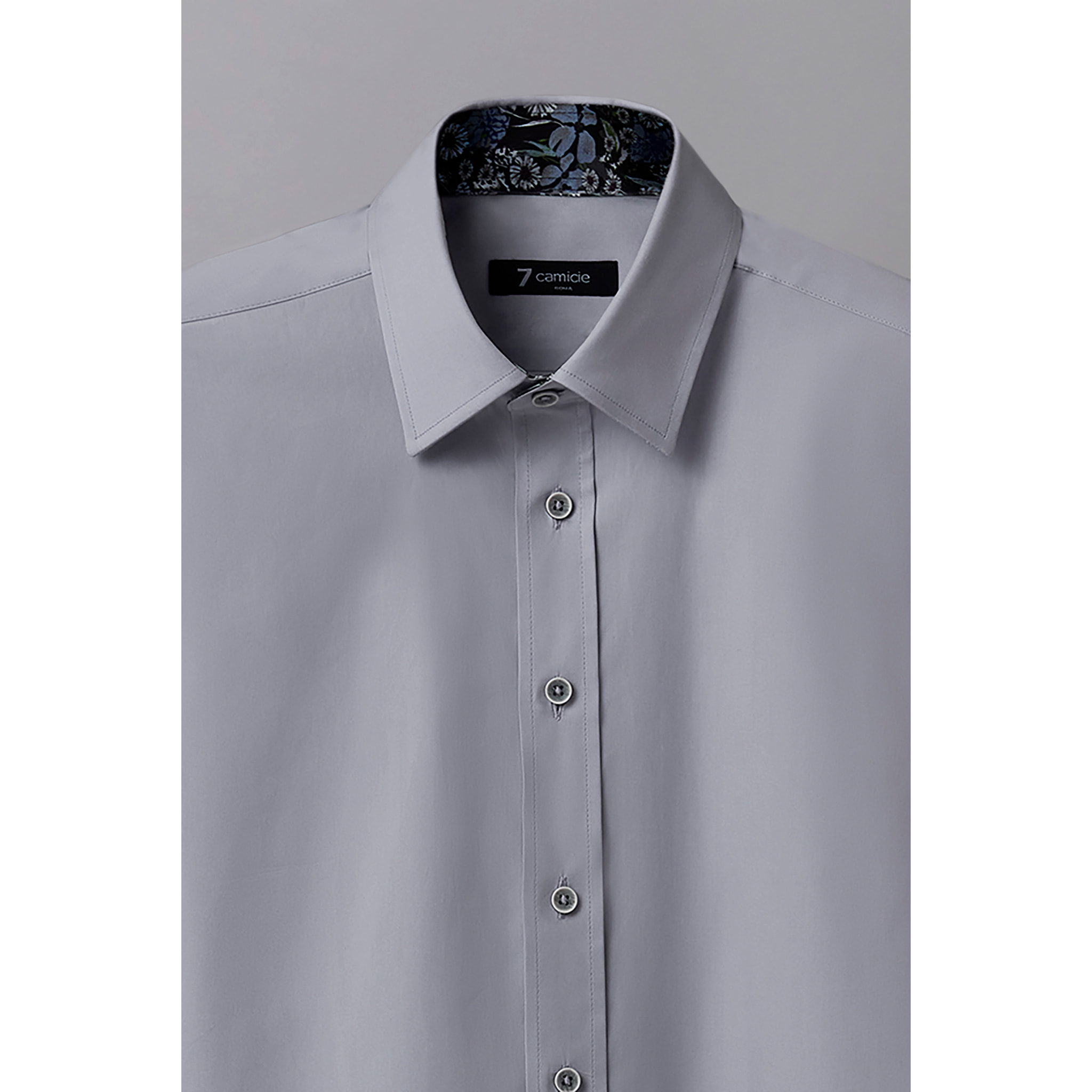 Camicia Uomo 1 Bottone Italiano Popeline Stretch Unito Grigio