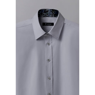 Camicia Uomo 1 Bottone Italiano Popeline Stretch Unito Grigio