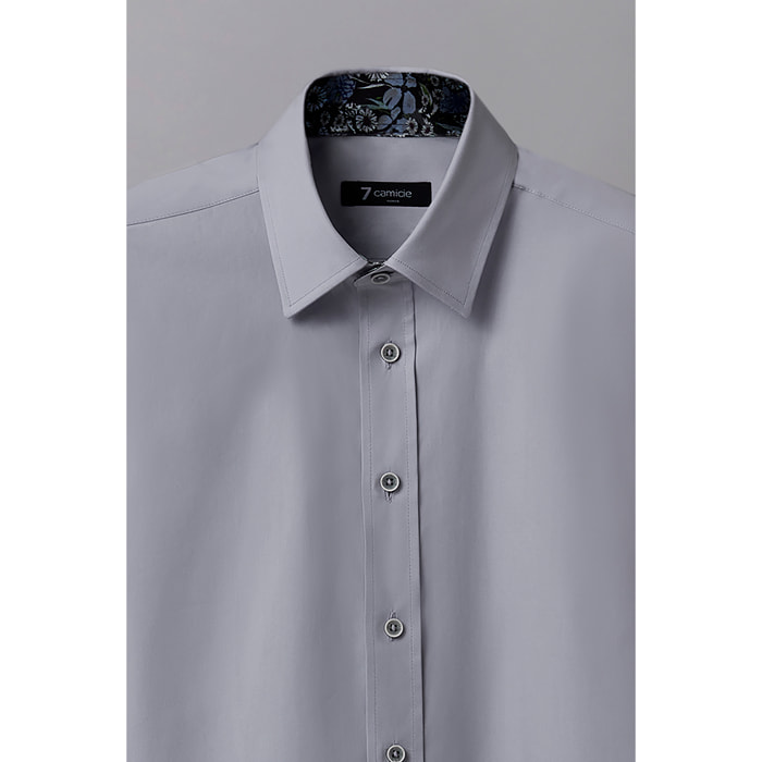 Camicia Uomo 1 Bottone Italiano Popeline Stretch Unito Grigio