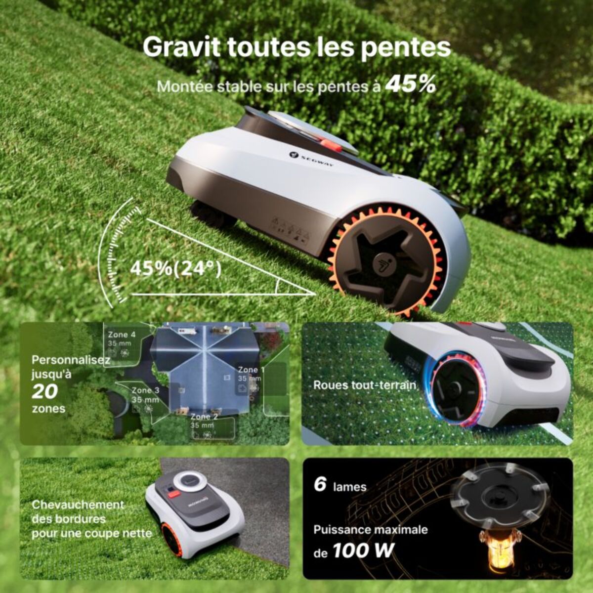 Robot tondeuse NAVIMOW i210 LiDAR - sans fil périphérique ni antenne, Pentes 45%, Cartographie auto, caméra, LiDAR, 1000m²