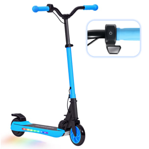 Patinete Eléctrico Plegable MAX 10 KM/H Patín Eléctrico de +6 Años Motor 120 W Autonomía 6 KM Ruedas de 5" - 5,5" Freno Posterior Altura Ajustable Luces LED y Marco de Aluminio Azul