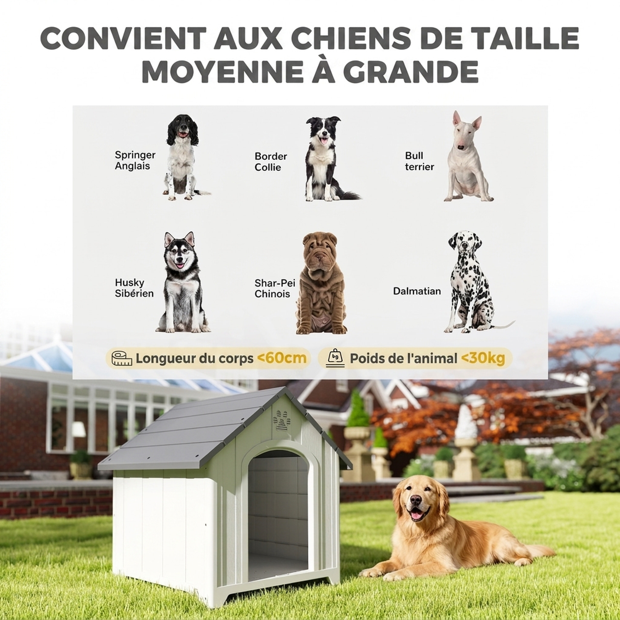 Niche chien plastique effet bois design chalet - 88 x 79 x 89 cm - gris clair gris foncé