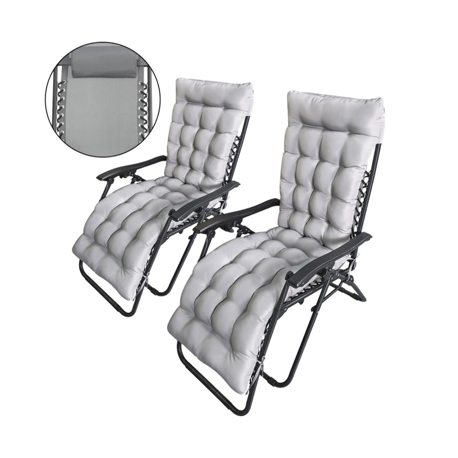 Lot de 2 fauteuils de jardin inclinable zéro gravité avec coussin matelassé "Sintra" - Gris