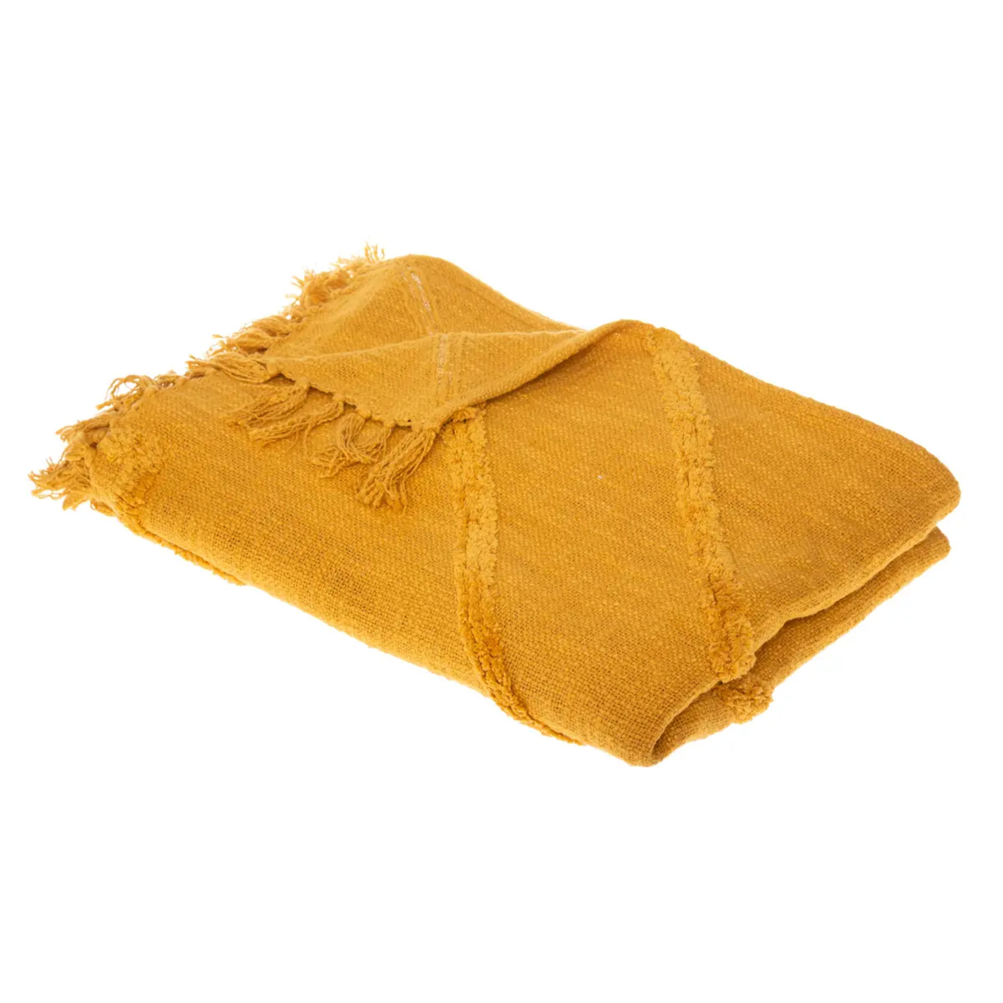 Jeté de lit "Inca" coton tufté jaune moutarde 130x180cm