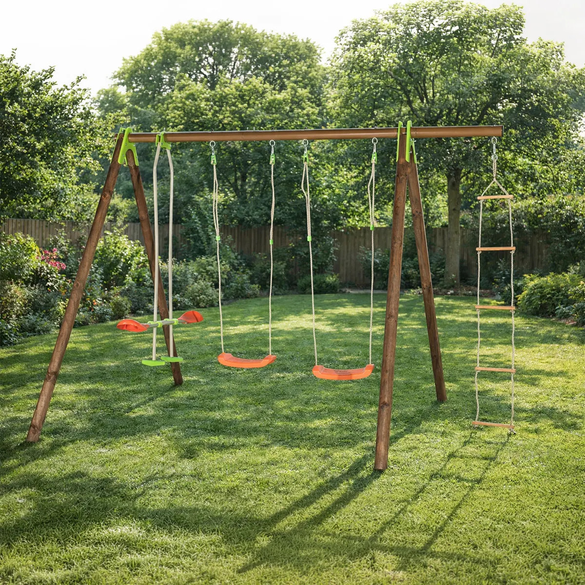 Portique bois poutre métal 2,30 m Techwood Premium DEKO - 5 enfants