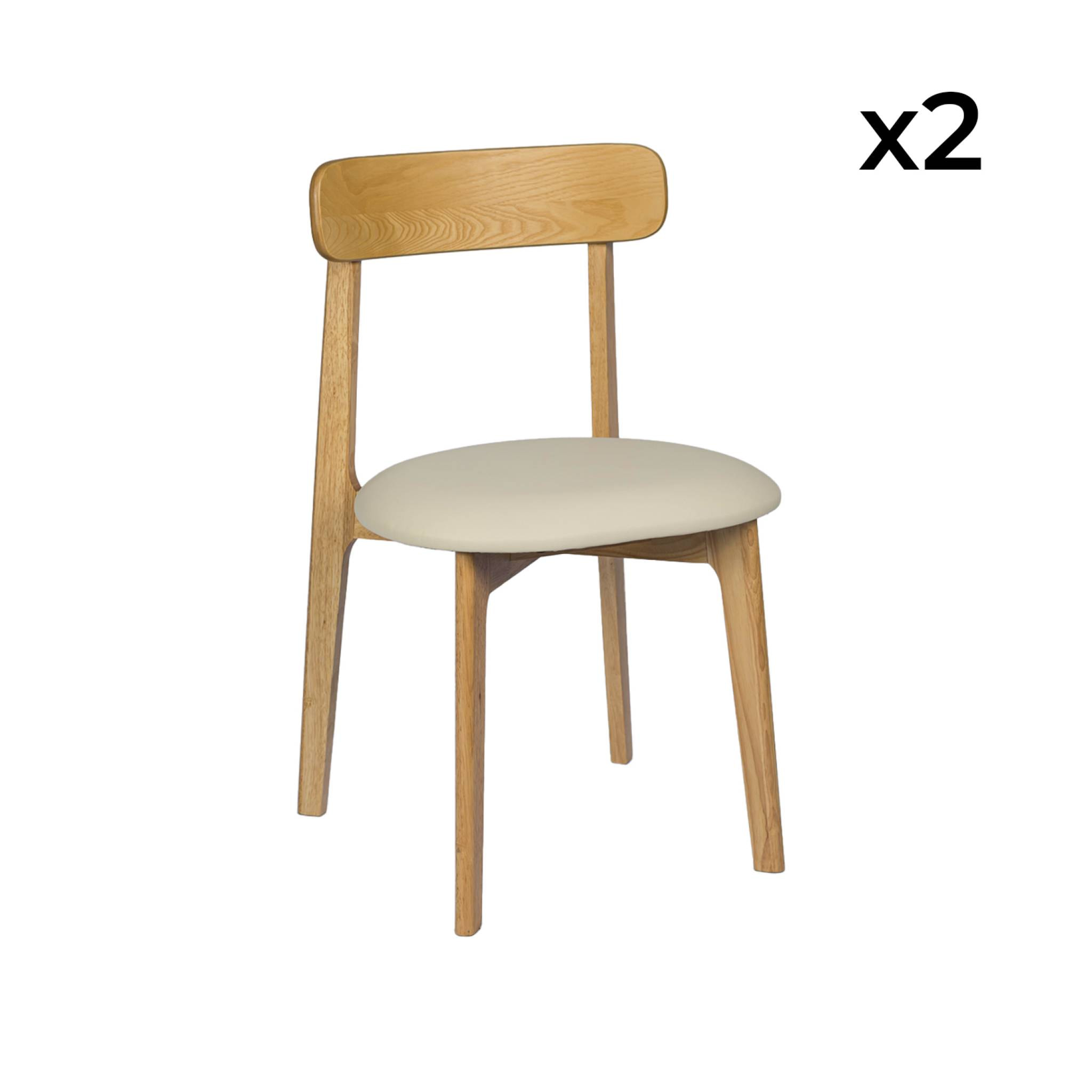 Chaise vintage bois d'hévéa et simili cuir (lot de 2) VICTOIRE