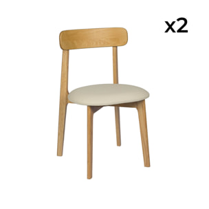 Chaise vintage bois d'hévéa et simili cuir (lot de 2) VICTOIRE