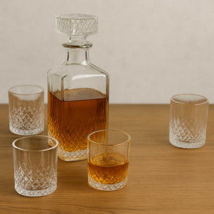 Set de vaso decantador elegante con tapas de cristal y vasos a juego