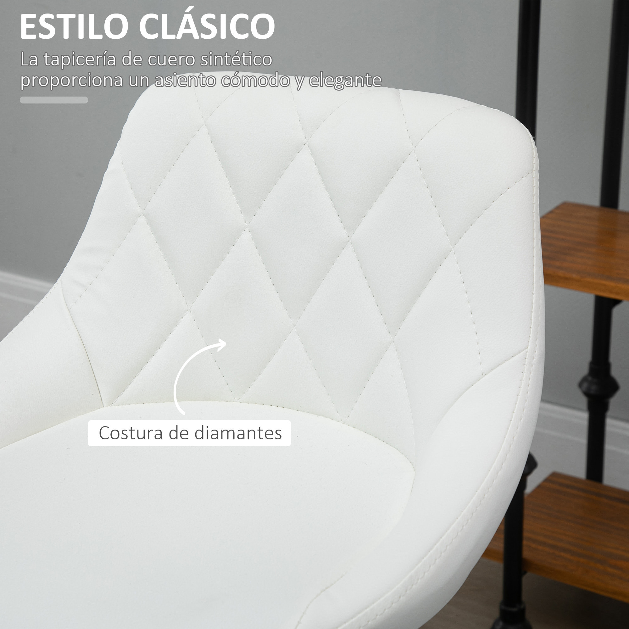 Conjunto de 2 Taburetes de Bar Giratorios con Altura Regulable Sillas Altas Modernas de Comedor con Base Redonda y Reposapiés 46x48x83-104 cm Blanco