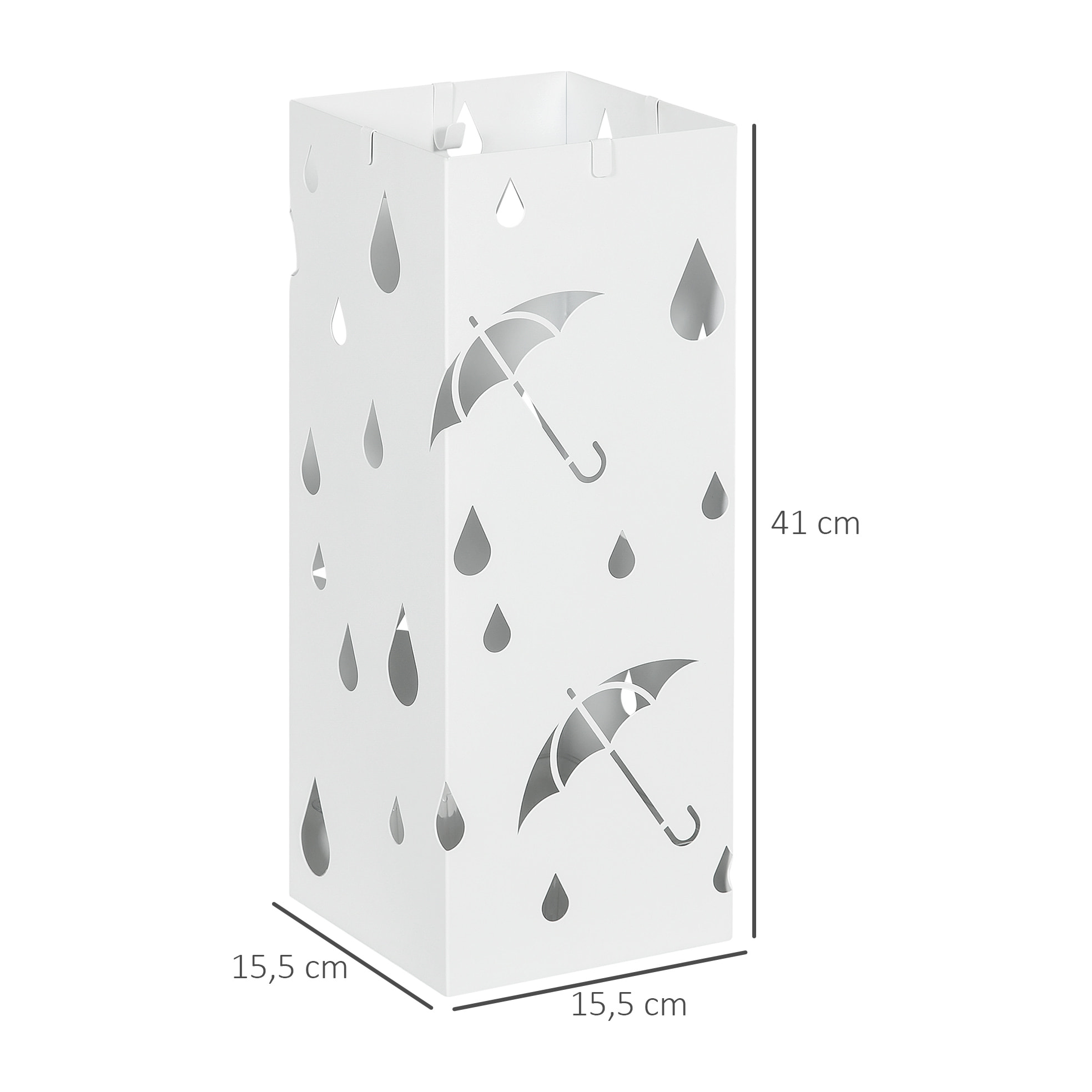 ParagÃƒÂ¼ero de Acero ParagÃƒÂ¼ero Blanco con 4 Ganchos y Bandeja de Goteo Extraíble Porta Paraguas Diseño Tallado para Pasillo Entrada 15,5x15,5x41 cm
