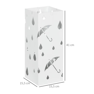 ParagÃƒÂ¼ero de Acero ParagÃƒÂ¼ero Blanco con 4 Ganchos y Bandeja de Goteo Extraíble Porta Paraguas Diseño Tallado para Pasillo Entrada 15,5x15,5x41 cm