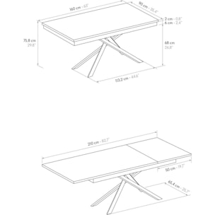 Tavolo VOLPAIA in legno, finitura bianco frassinato e base in metallo verniciato bianco, allungabile 160x90 cm - 210x90 cm