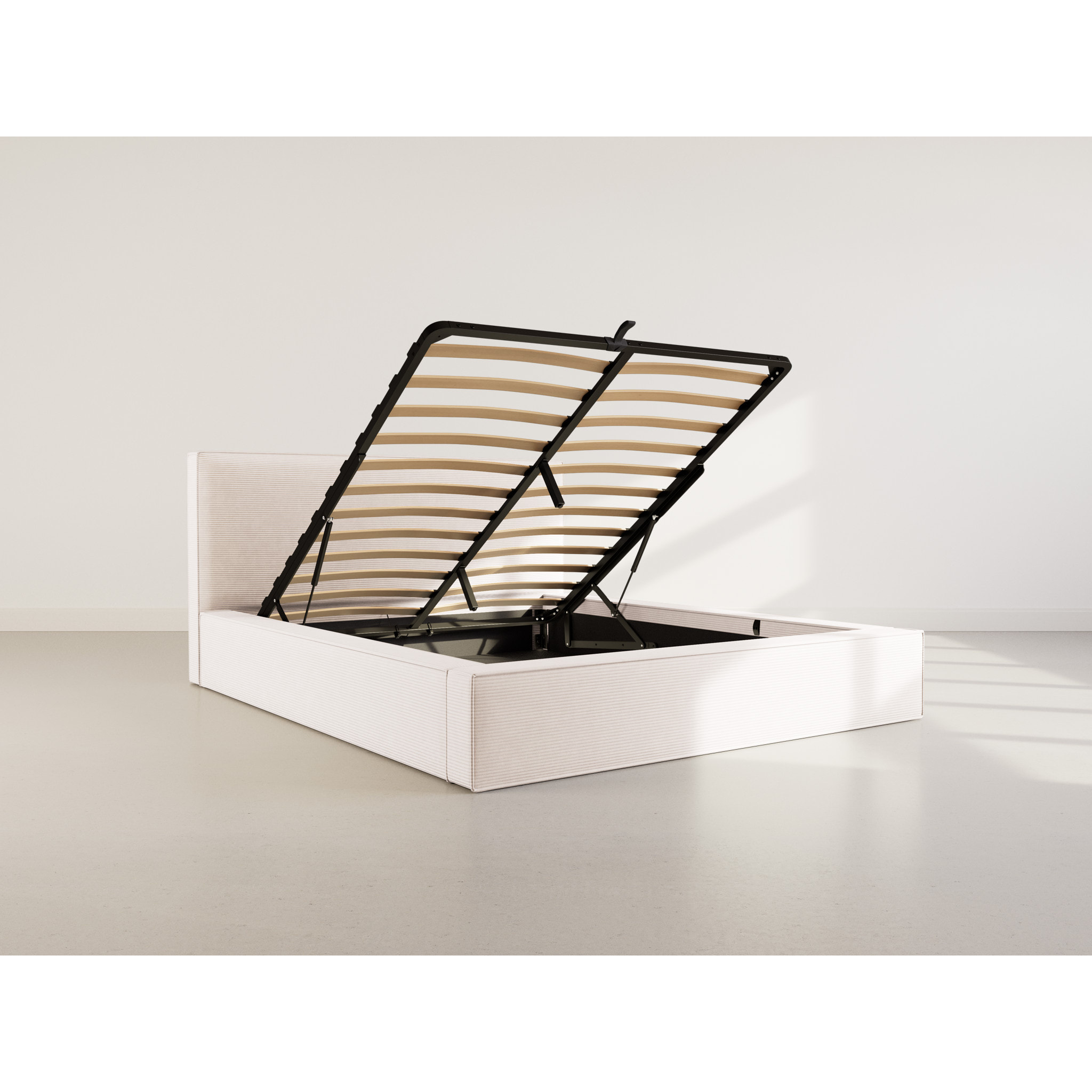 Topaze - lit coffre - 160x200 cm - sommier inclus - velours côtelé - Beige