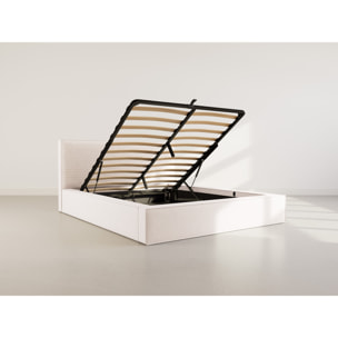Topaze - lit coffre - 160x200 cm - sommier inclus - velours côtelé - Beige