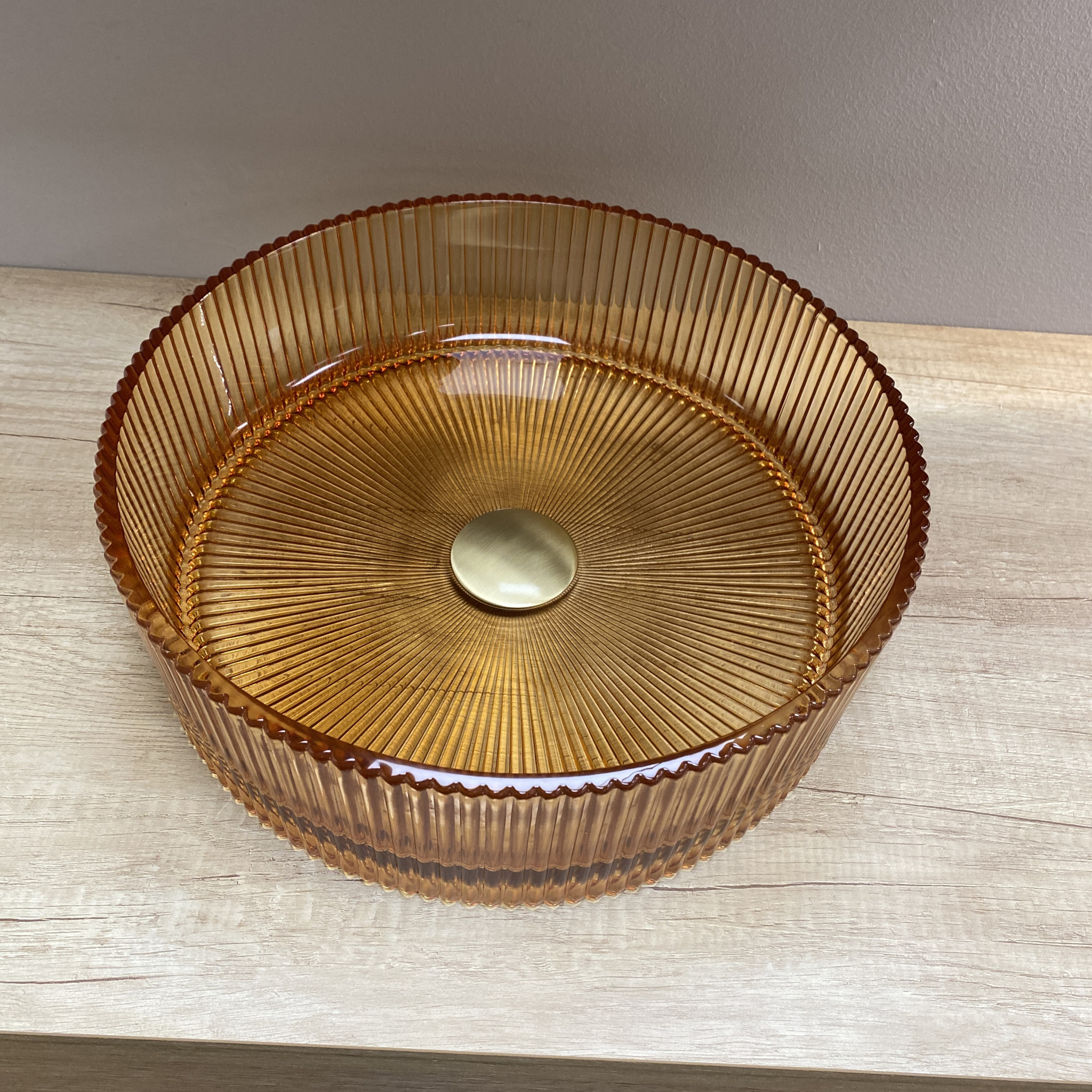 Conjunto de Baño Glass | 120 cm Nature | Cuatro Cajones | Lavabo de Vidrio Xampagne | No incluye Espejo | Mueble Montado | Alday