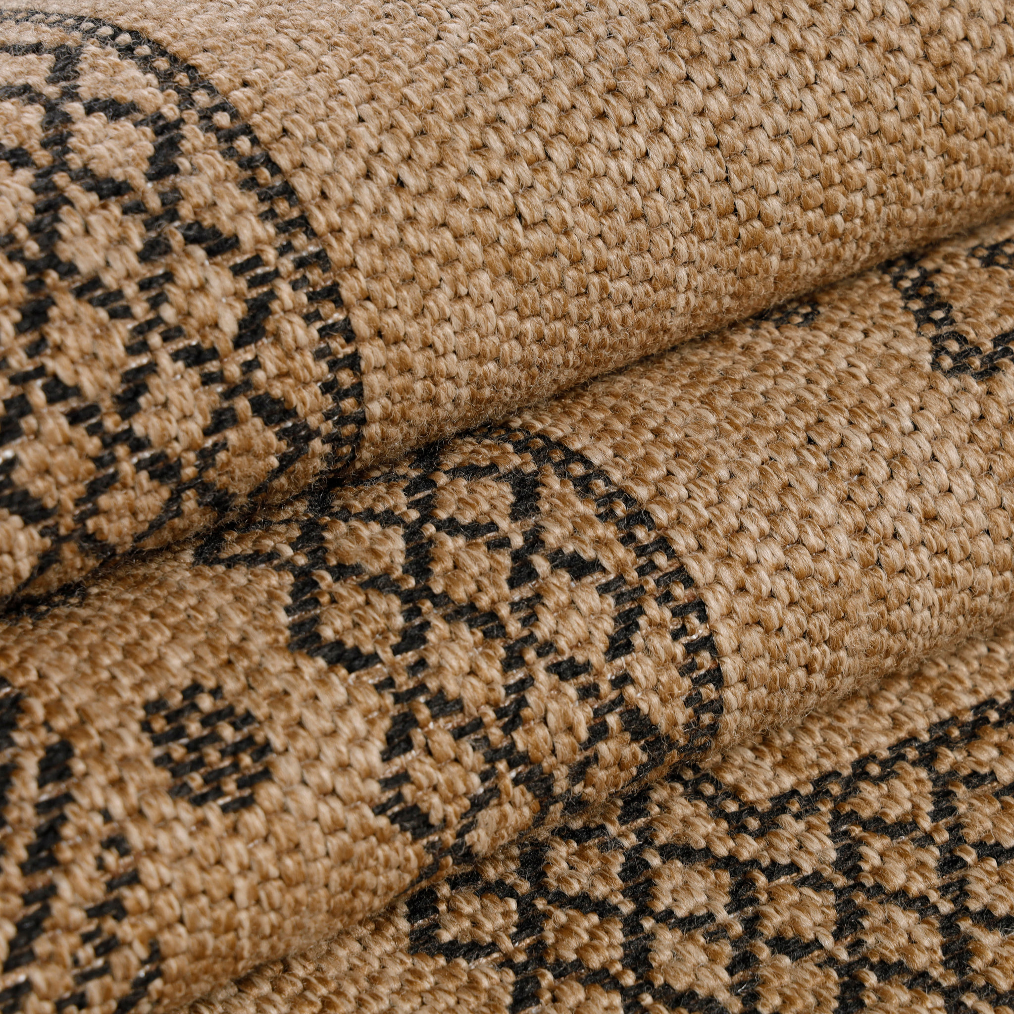 DHAKA - Tapis intérieur/extérieur aspect jute motif mandala noir