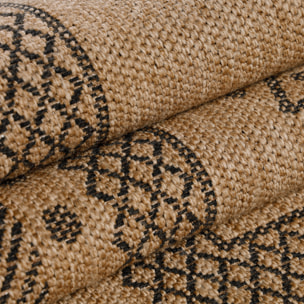 DHAKA - Tapis intérieur/extérieur aspect jute motif mandala noir