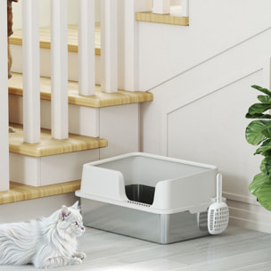 Maison de toilette bac à litière pour chat dim. 60 x 40 x 28 cm acier inox plastique gris clair