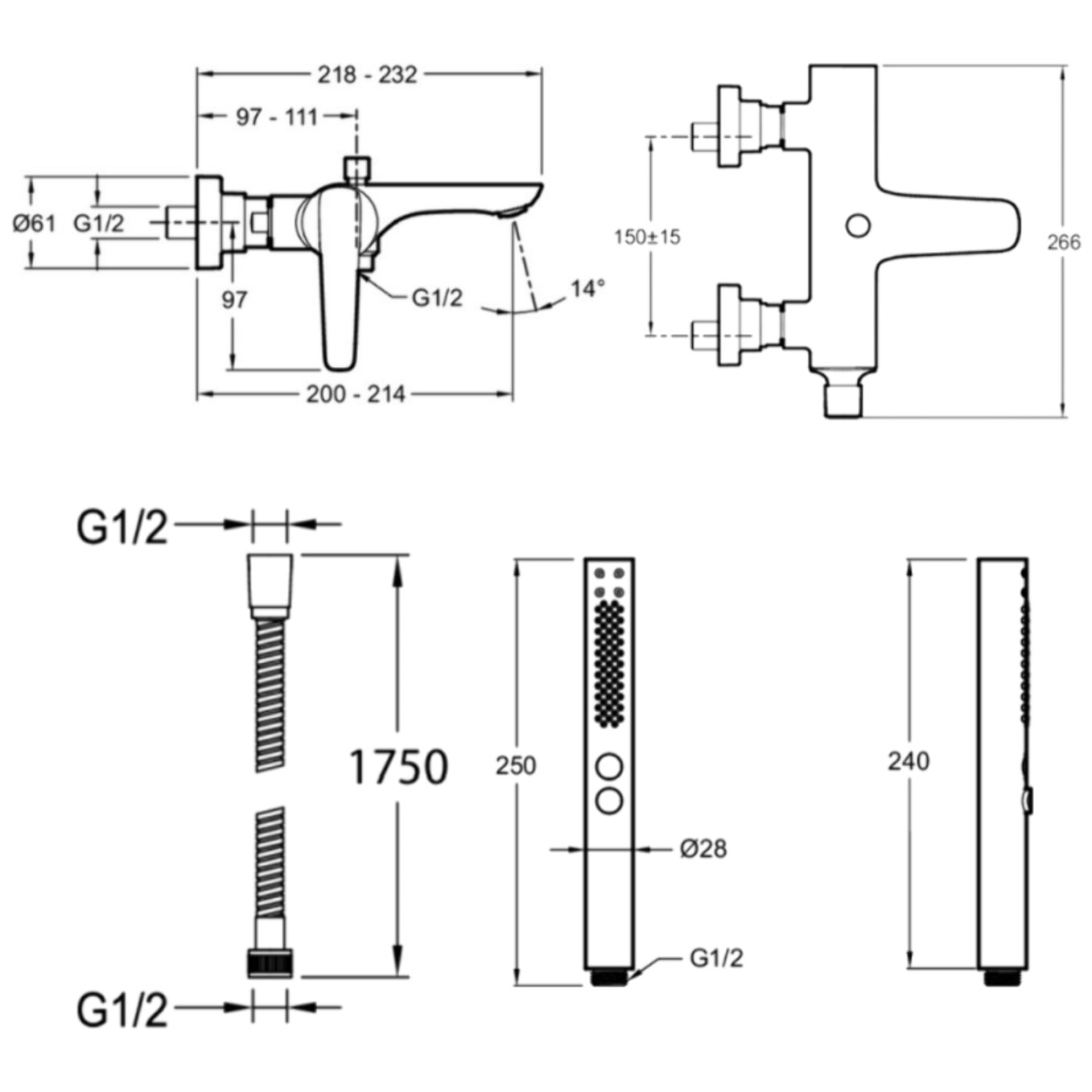 Pack mitigeur bain douche Aléo+ + douchette Shift+ ronde + flexible à écrou 175 cm