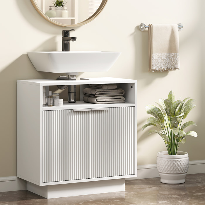 Mueble bajo Lavabo Mueble de Baño con 2 Puertas Acanaladas y Compartimento Abierto Armario de Baño para Lavabo con o sin Pedestal Estilo Moderno 60x33x63 cm Blanco