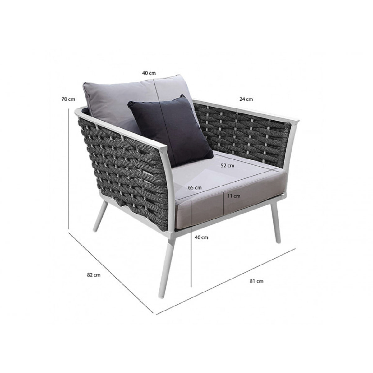 Fauteuil de jardin tressé avec coussins gris - CORSE