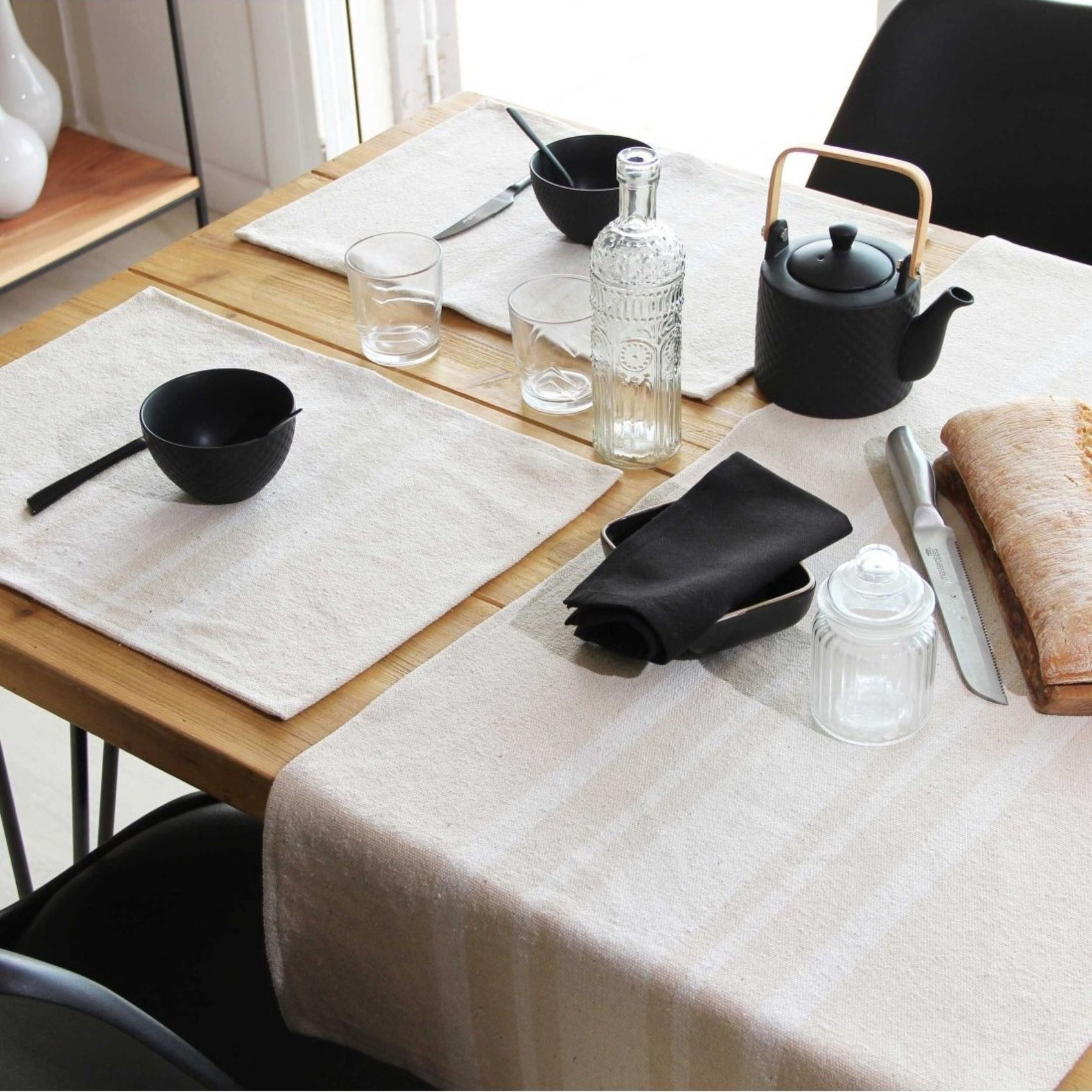 Chemin de table coton épais Rustique - Ecru