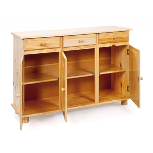 Credenza a tre ante e tre cassetti, colore marrone, cm 130 x 87 x 43.