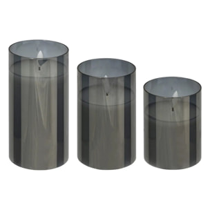 Coffret 3 bougies LED Sena noir H10/12/15cm
