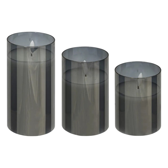 Coffret 3 bougies LED Sena noir H10/12/15cm