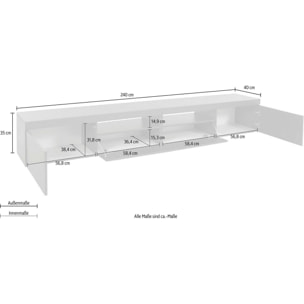 Mobile porta TV Dconsigl, Credenza bassa da soggiorno a 3 ante, Base porta TV, 240x40h35 cm, Antracite