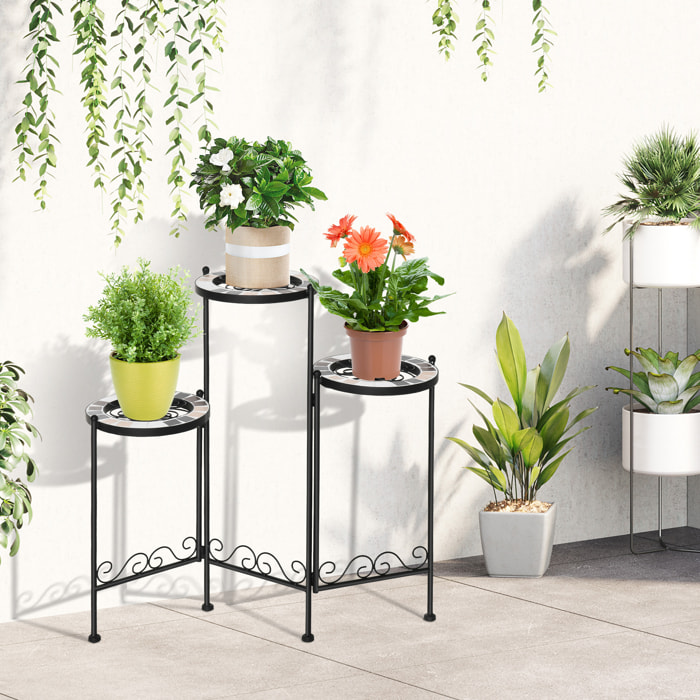 Soporte de Metal para Plantas Mecetas Plegable con 3 Estantes y Borde de Azulejo