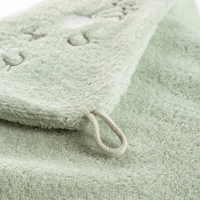 Cape de bain enfant pur coton 500 g/m² brodé vert Petit lapin vert d'eau