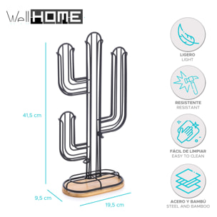 Soporte para cápsulas nespresso para 50 uds - En metal y bambú de color negro con diseño de cactus