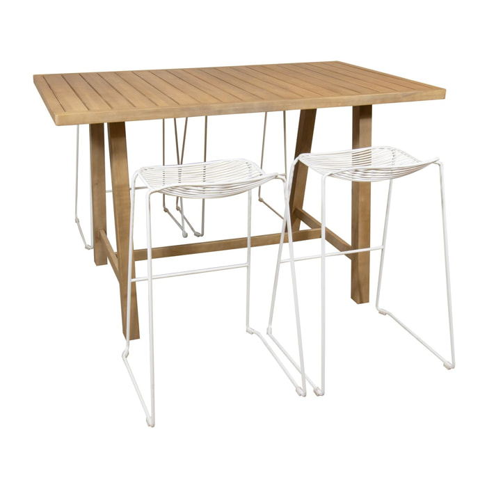 ENSEMBLE DE JARDIN TABLE BAR EN ACACIA 160CM 4 CHAISES DE BAR  SAOAUS