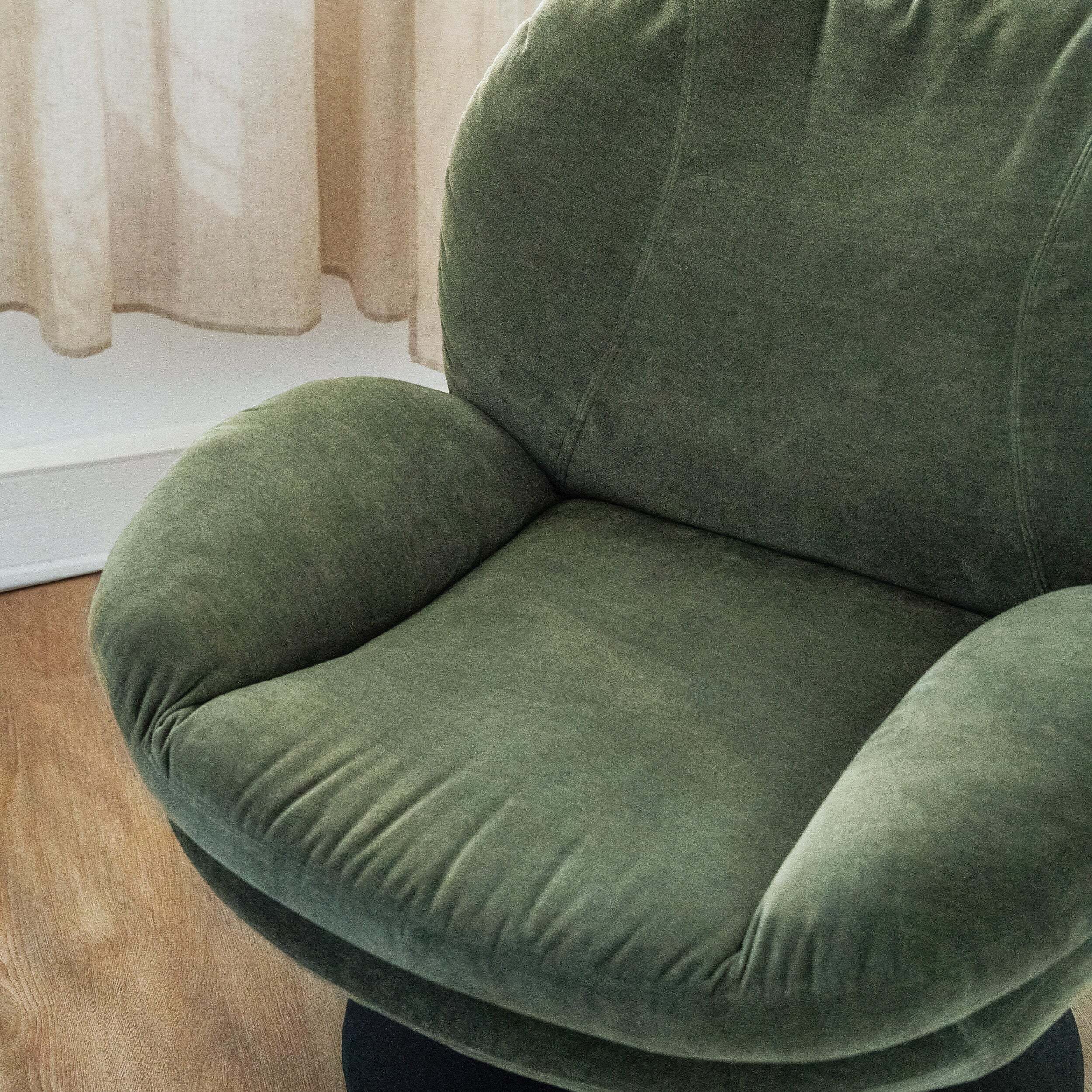 Fauteuil pivotant en tissu effet velours vert kaki - Ricci