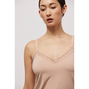 Cannota con spalline sottili e pizzo beige