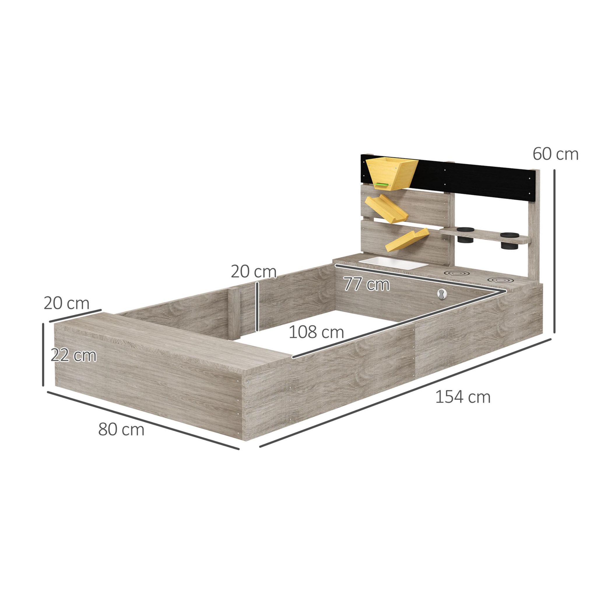 Outsunny Arenero para Niños de Madera Arenero Infantil con 2 Asientos 2 Cajas para Plantar y Juguete de Cocina para Patio Jardín 154x80x60 cm Gris