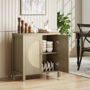 Rangement petit buffet 2 portes étagère style naturel rotin effet bois naturel taupe