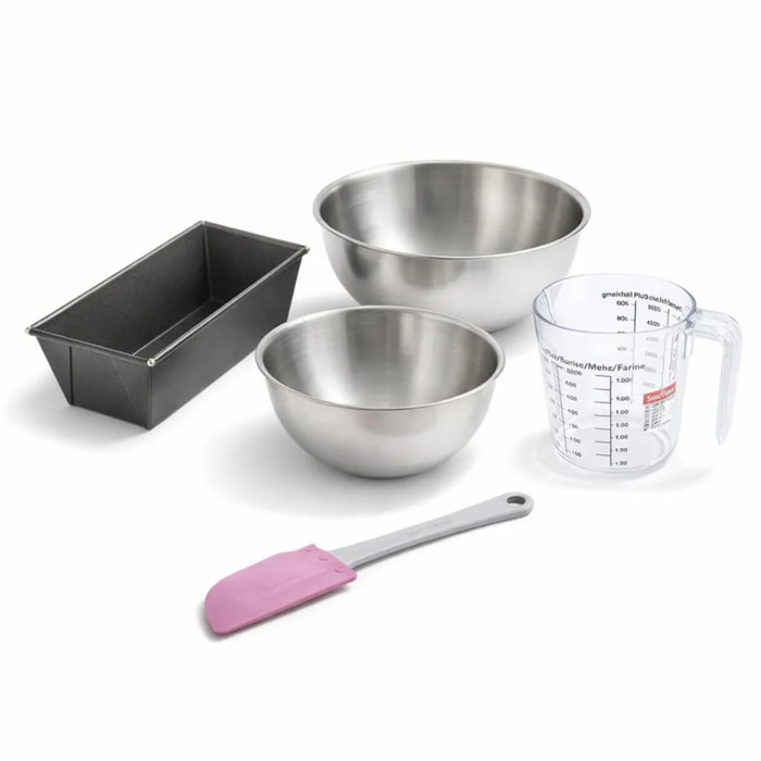 Set pâtisserie avec mini moule à cake, bols à mixer, verre mesureur et spatule Zenker