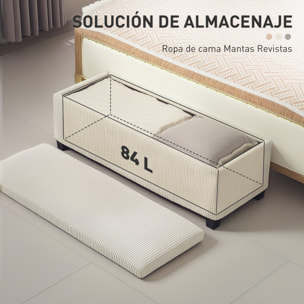 Puff Almacenaje, Banco Almacenaje Plegable, Capacidad de 84 L, 112x42x40 cm, Tapizado en Pana, Pie de Cama, para Sala de Estar, Dormitorio, Entrada, Beige