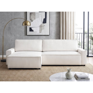 Canapé d'angle convertible et reversible en velours côtelé "Montaigne" - 3 places  - Beige