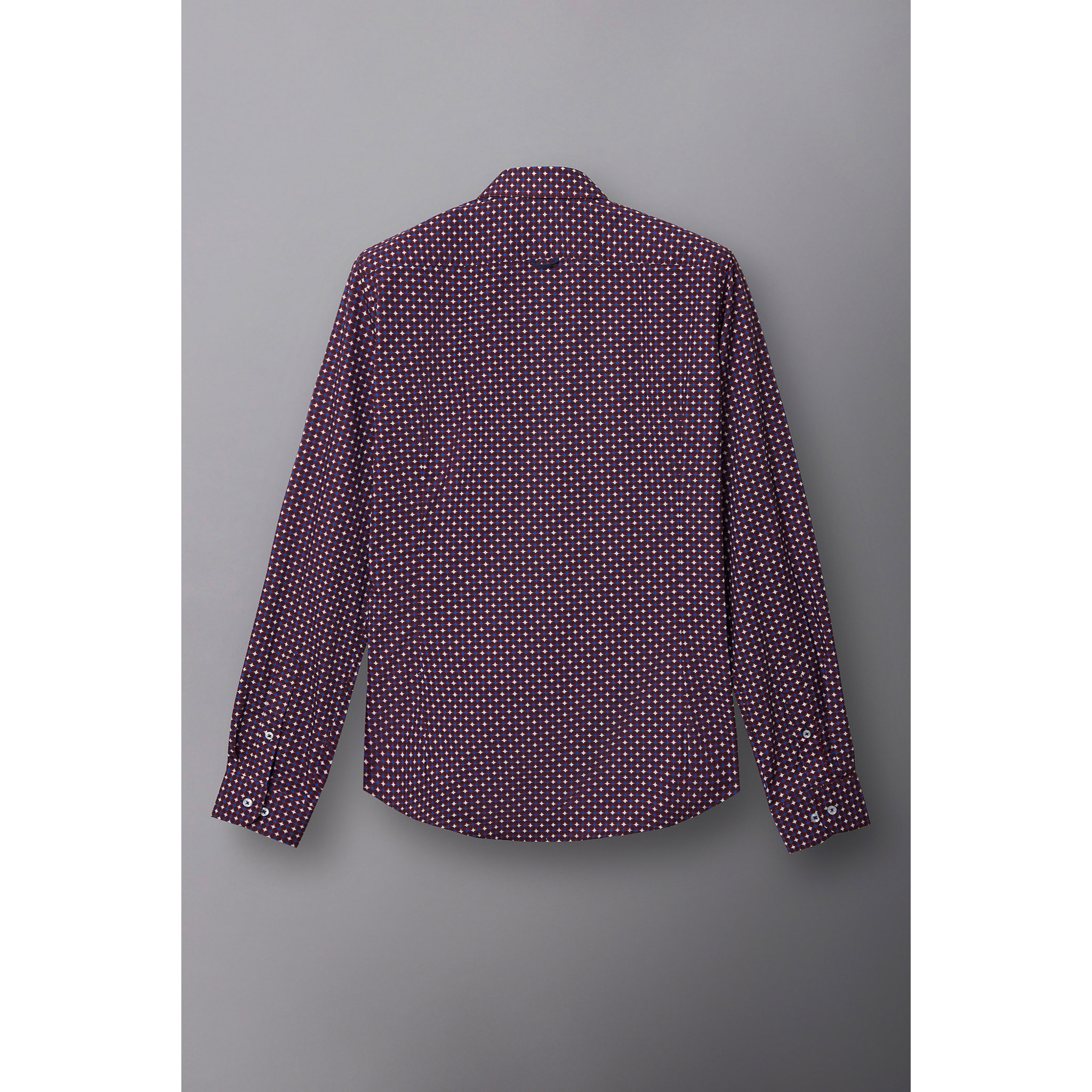 Camicia Uomo 1 Bottone Francese Slim Popeline Stampato Rosso Bordeaux/Bianco