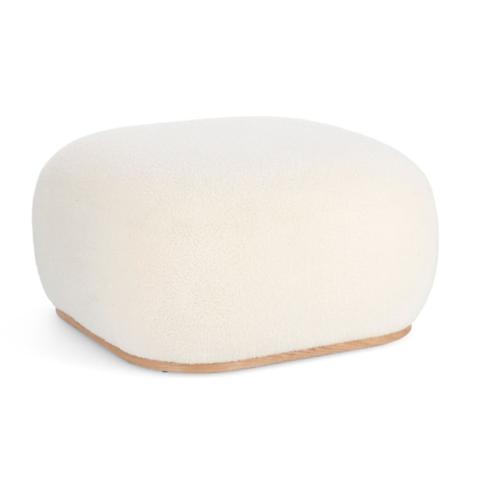 Pouf MIRIANA tessuto bianco e base in legno