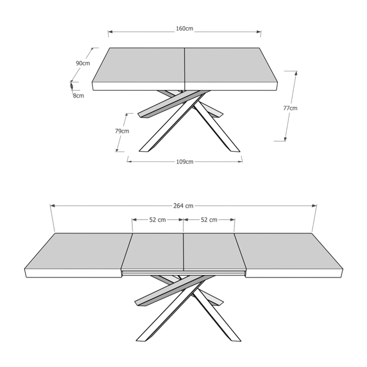 Tavolo allungabile 90x160/264 cm Volantis tortora gambe antracite
